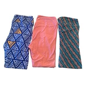 LuLaRoe Leggings Bundle Size Tall & Curvy Blue Peach Teal Buttery Soft Stretch
